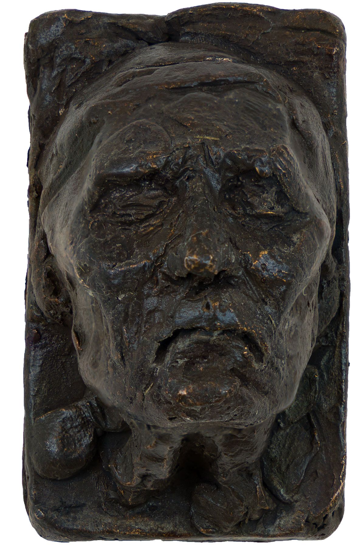 Bronzeskulptur af Jacob Rantzau – et ældet og udtryksfuldt ansigt modelleret i mørk bronze – 2025